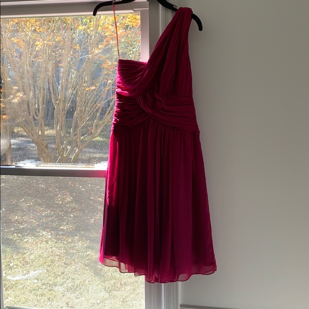 Fuschia one-shoulder chiffon dress